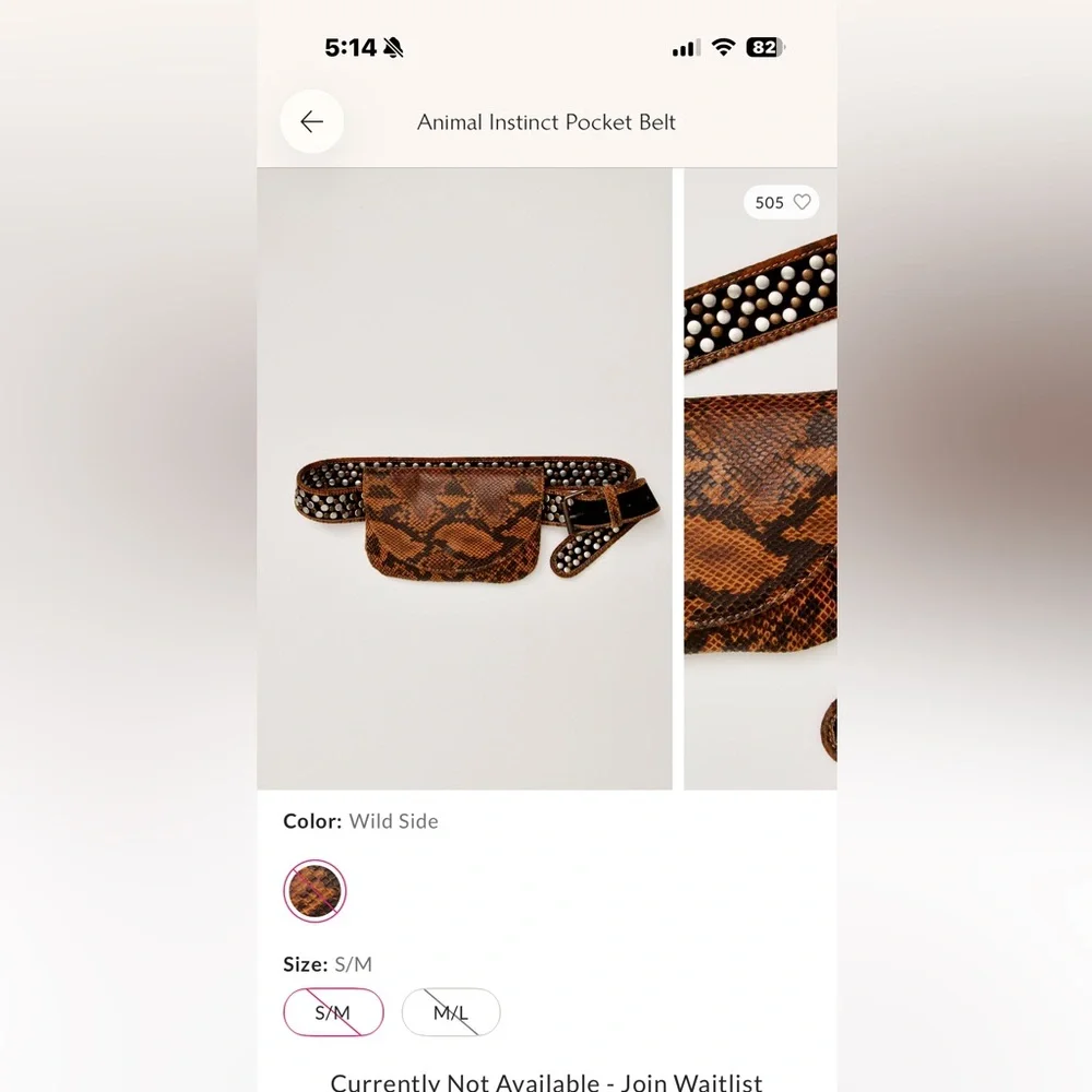 Free People Brown Snakeskin Belt Bag with Studded Strap